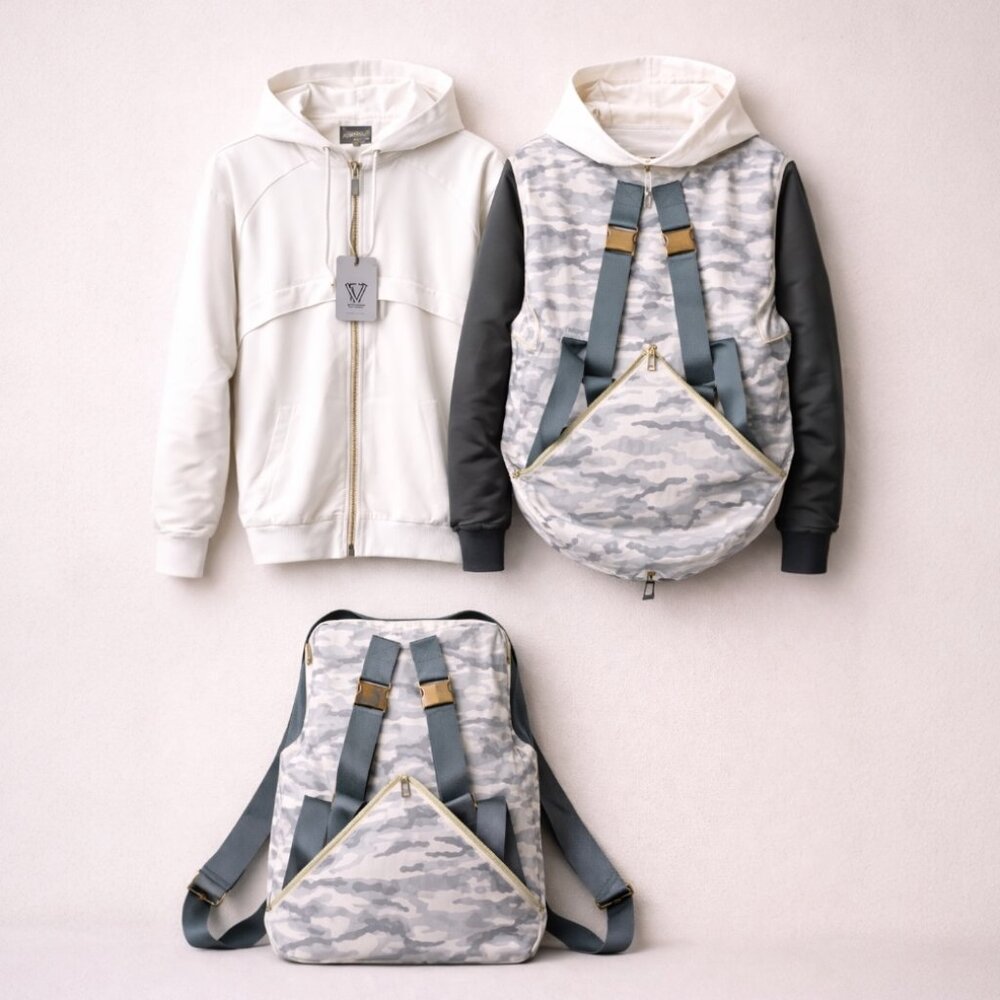RARE - LVL XIII Convertible Camo & White Backpack Jacket - NWT - Streetwear Med